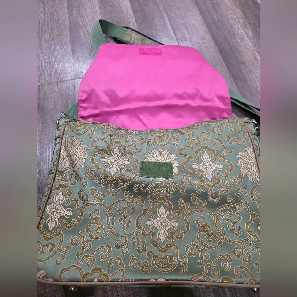 Abbi New York Jade Green Satin Laptop Messenger Bag Asian Vintage Bohemian